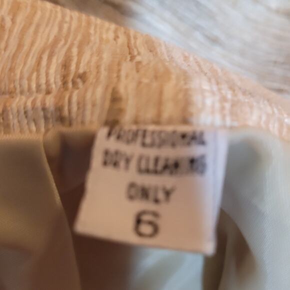 Vntg 80s ivory taupe gold textured midi skirt 6 modest old money quietlux career - Picture 7 of 8